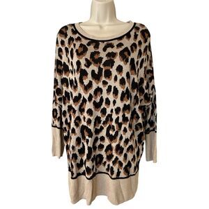 New Directions Sweater, Knit, Animal Print / Leopard, Oversized Small